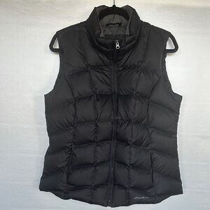 Eddie Bauer EB 650 Down Vest Women Black Quilted Full Zip SZ L Pockets Outdoor